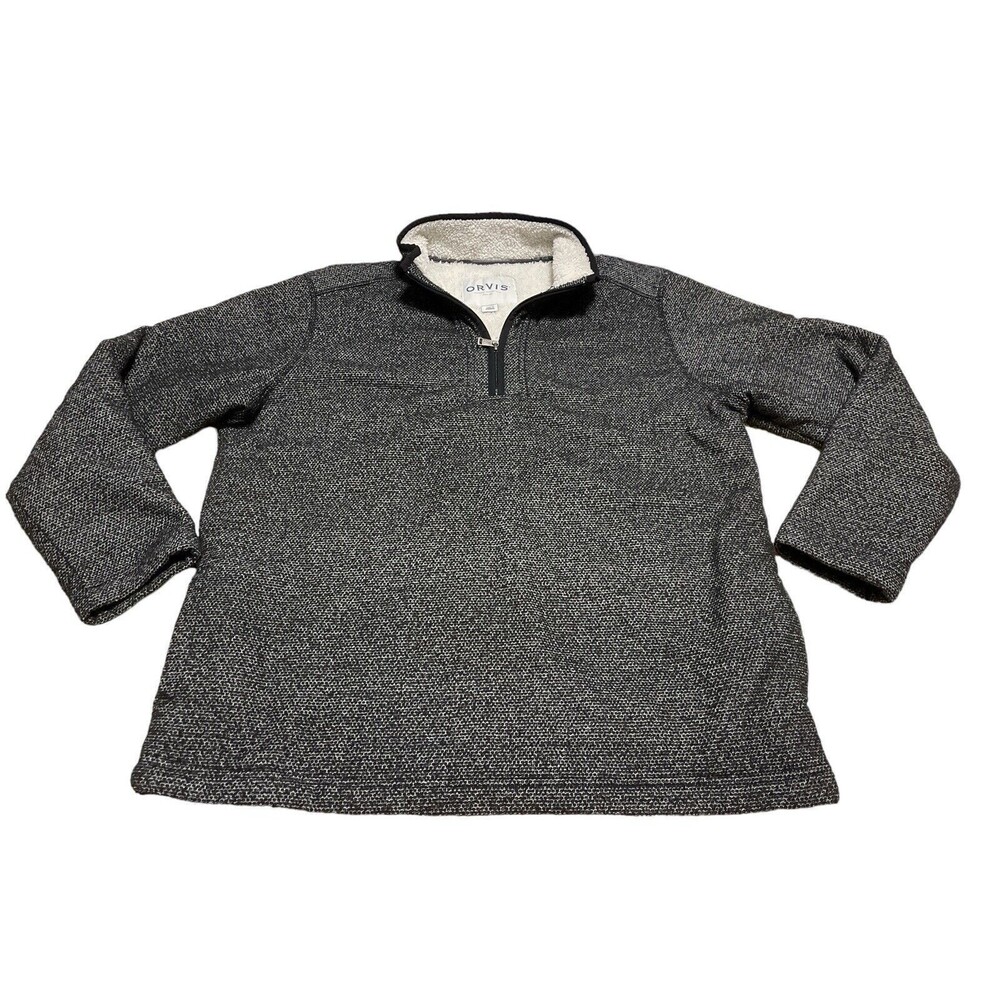 Orvis Fleece Jacket Mens XL Pullover Quarter Zip Gray Sherpa Lined Casual EUC